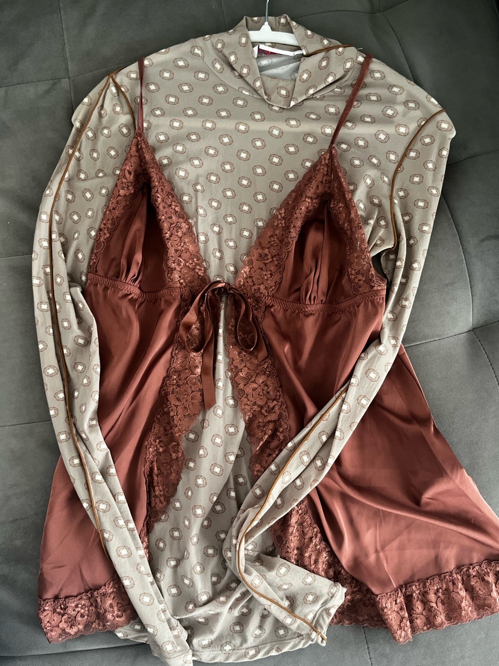 Women's Lace-Trim Satin Chemise - Rust Brown